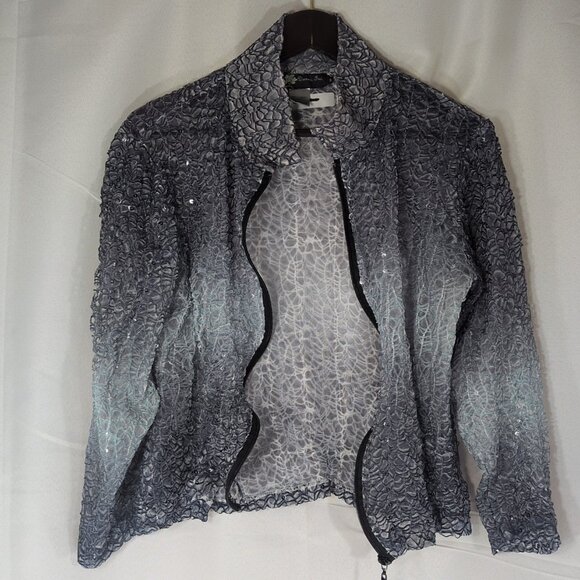 INC International Concepts Jackets & Blazers - Damee Inc Jacket M Medium Women's Mesh Sequin Blue Gray Collar Sheer 3/4 Sleeve